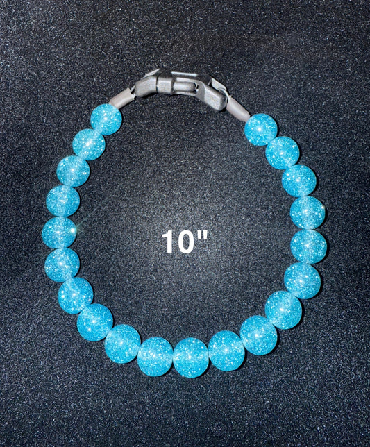 10" Frostbite Sparkle🩵✨ Beaded Dog Collar
