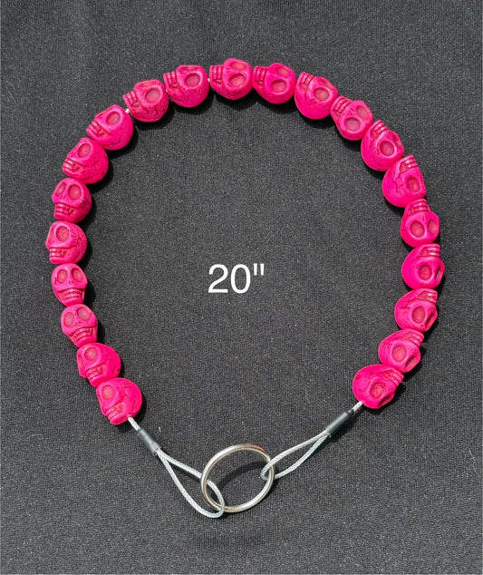 20" Pink🩷 Skull💀 Beaded Dog Collar