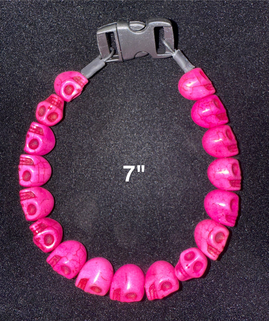 7" Pink🩷💀 Skull Beaded Dog Collar