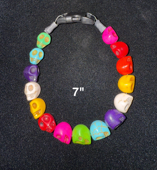 7" Rainbow🌈💀 Skull Beaded Dog Collar