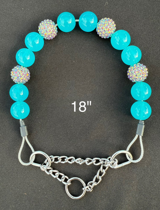 18" Aqua🩵💎 Martingale Beaded Dog Collar