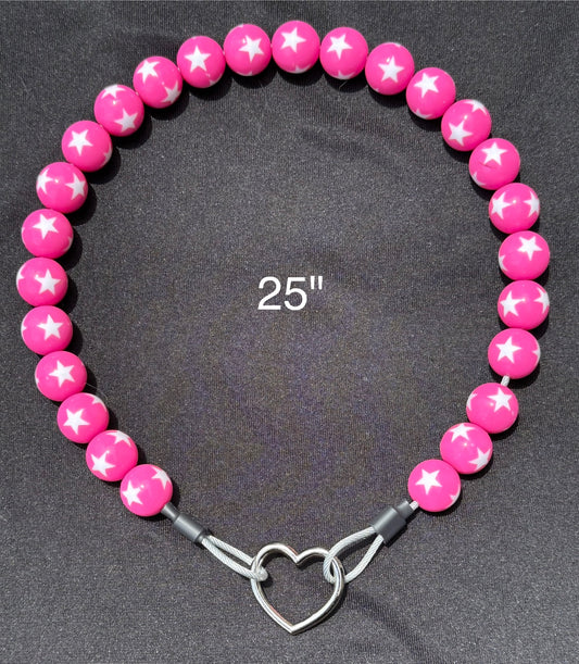 25" Pink🩷 Stars⭐️ Beaded Dog Collar